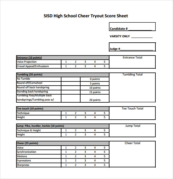 Cheerleading Tryout Score Sheet - Tips And Ideas For Making The Most Of ...