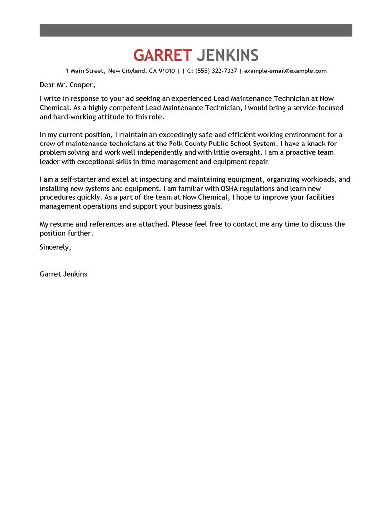 SAMPLE APPLICATION LETTER FOR MAINTENANCE POSITION visual data 4