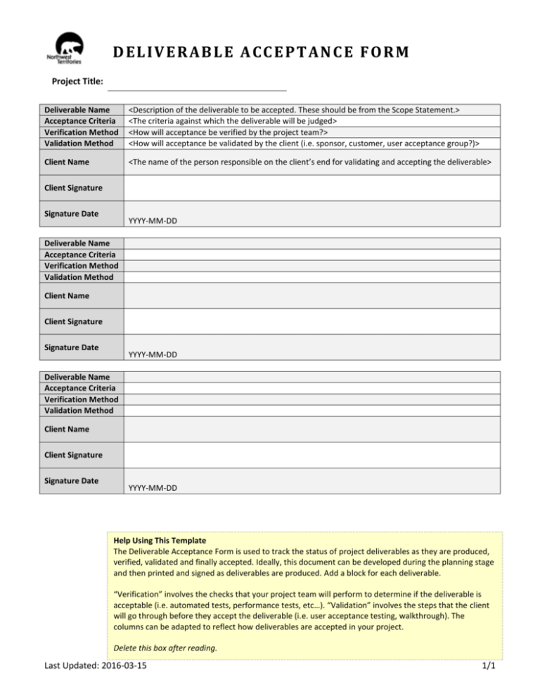 Project Acceptance Form Template: The Basics Of Getting Started ...