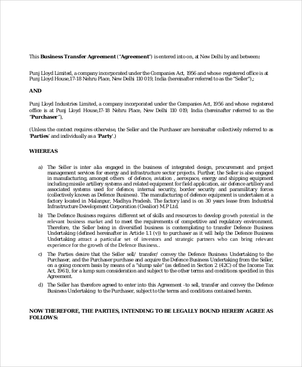 What Is A Business Transfer Agreement? | Templatesz234.com ...