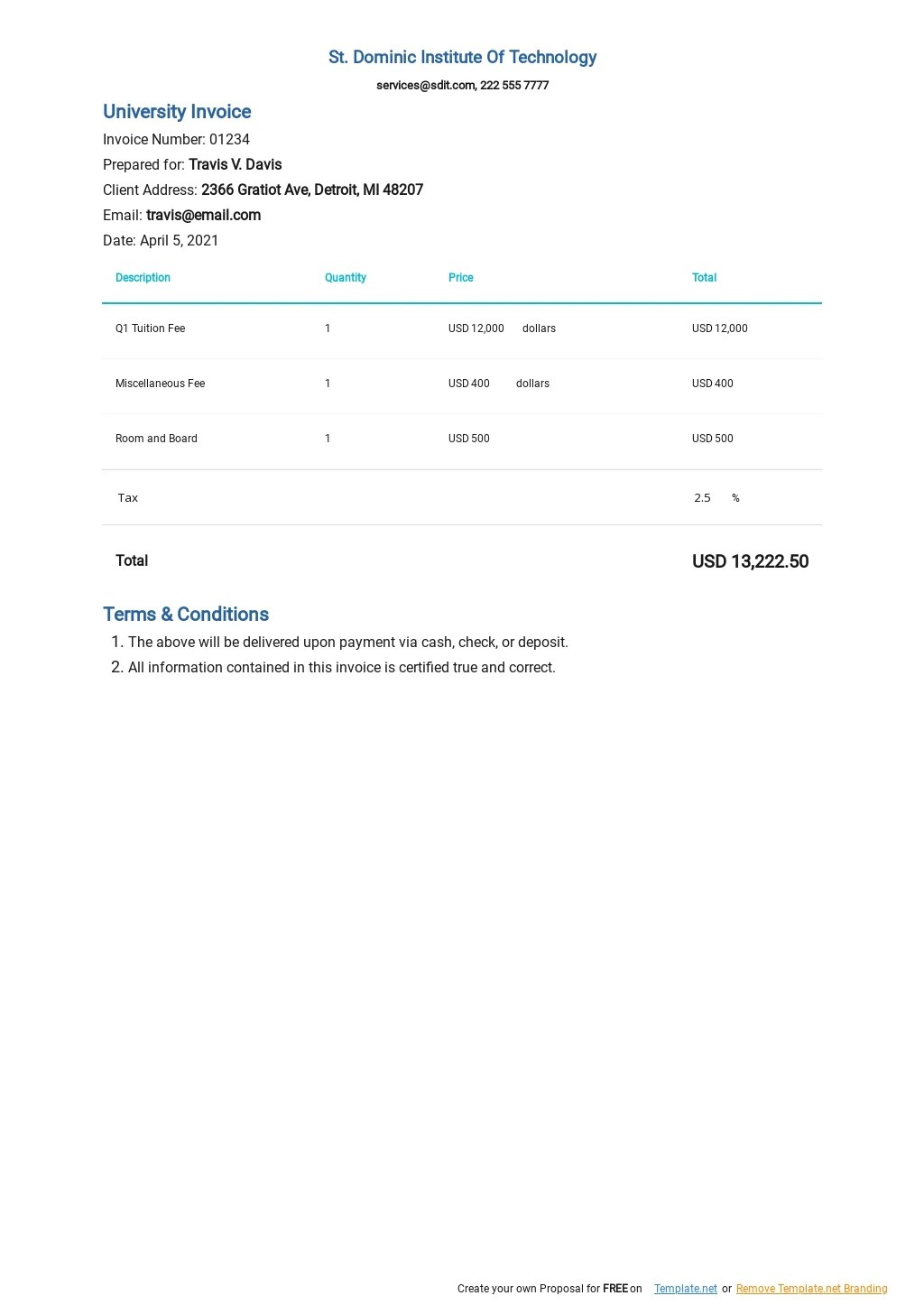 Invoice Template Options For Educational Institutions | Templatesz234 ...