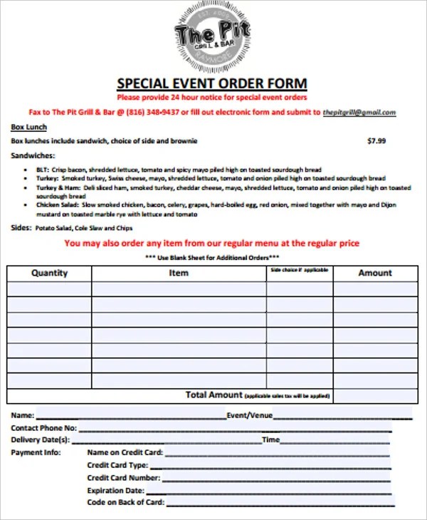 Simplifying The Event Order Form Process | Templatesz234.com ...
