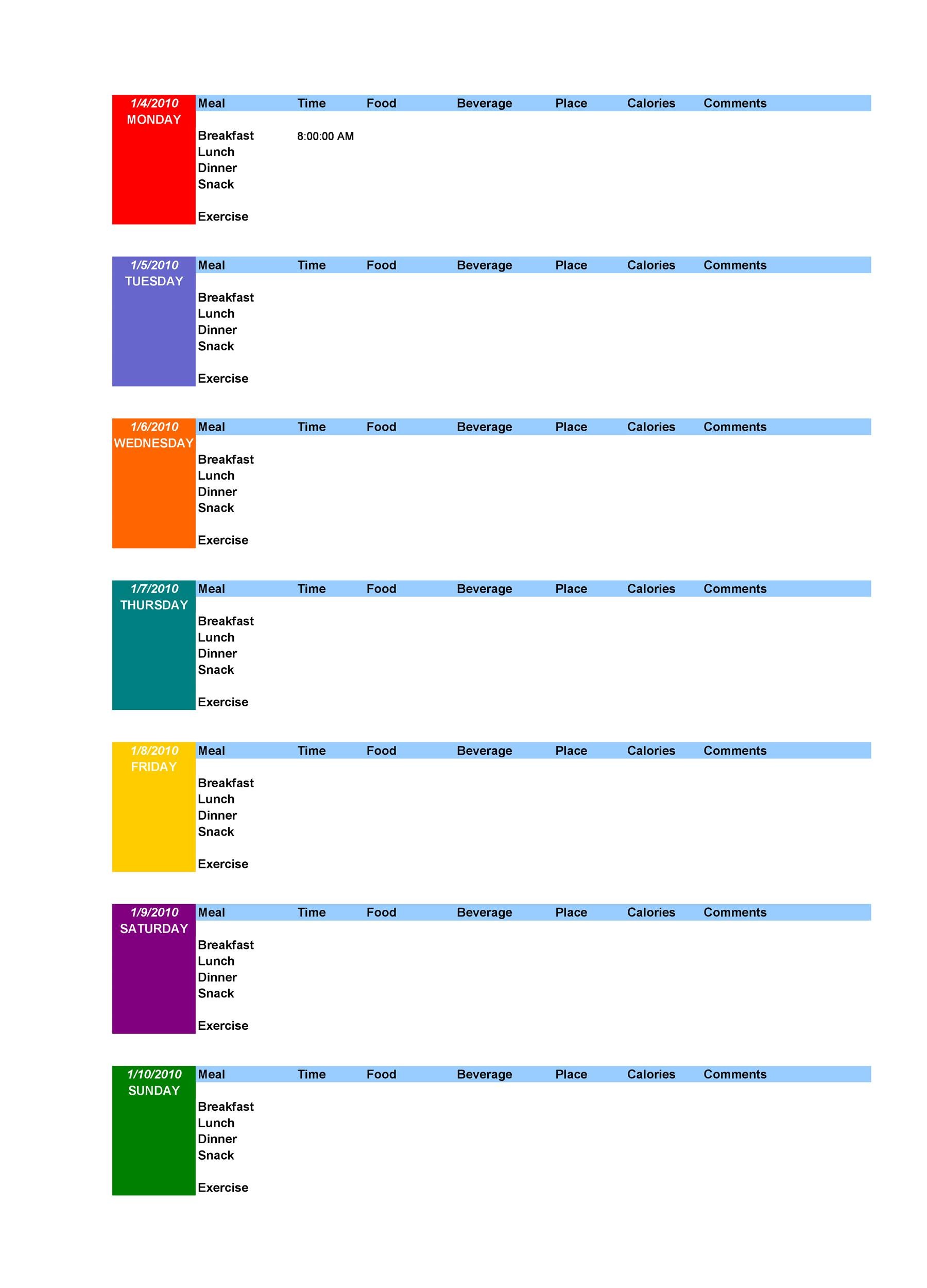 Food Log Template To Track Your Diet
